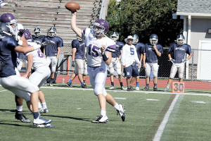 RFH quarterback Michael O'Connor throws a pass during a scrimmage against Middletown South at Two River Times Field at Borden Stadium. Photo: Sean Simmons