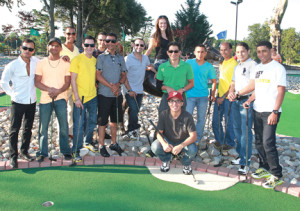 The annual Joes vs. Jocks Mini Golf Festival, like this one from 2013, pits foursomes to play against jockeys on Monmouth Park’s miniature golf course. This year’s festival will be held on July 25. --Equiphoto