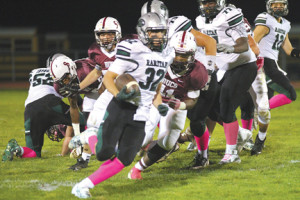 Raritan's Derek Ernst, No. 32, rushes for some of his 216 yards during the Friday, Oct. 10, game against RBR. Ernst scored three touchdowns during the Rockets come from behind 35-27 win. --Sean Simmons