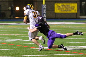 Sam Eisenstadt, No. 7 of RFH, was one of the top defensive players for thet Bulldogs with an interception. --Courtesy RFH