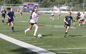 Rumson-Fair Haven (in blue) and Middletown South (white) scrimmaged Thursday at RFH. Rumson-FH is hoping for a repeat division title. Photo: Sean Simmons