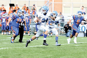 Connor Rempel (34) of Shore Regional had a fumble return for a touchdown for the Blue Devils. Photo by Sean Simmons