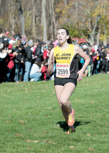Saint John Vianney’s Nora Honrath ran 18:34 at the Meet of Champions Saturday in Holmdel Park, placing seventh. It was the best race of her career. Photo: Russ DeSantis