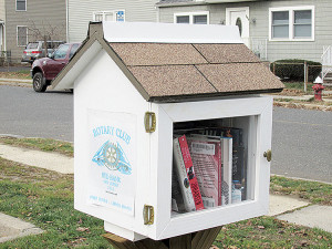 The Little Free Library established by the Rotary Club of Red Bank, the corner of Shrewsbury Avenue and Bank Street. Photo: John Burton