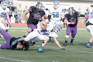 Shore Regional’s Doug Goldsmith (44) was the Blue Devils leading rusher with just over 100 yards. Photo: Sean Simmons