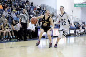 Kelly Campbell of SJV (#20) dribbled past Immaculate Heart Academy defender in last season’s NJSIAA Non-Public A title game last season. File Photo Sean Simmons