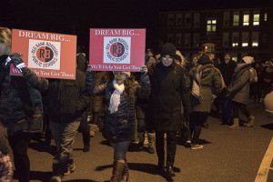Concern about how a proposed expansion of the Red Bank Charter School could impact public schools drew people to the borough’s middle school auditorium Wednesday. They marched to the Borough Council meeting at Borough Hall. Photo: Tina Colella