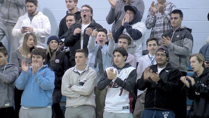 The “Colt Crazies” show their appreciation to Pat Andree after he surpassed Bob Roma as the top scorer in CBA history.