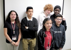 Students at Red Bank Middle School participate in Project Write Now. They are, front, left to right, twins Juanita and Orlando Gomez, and rear, left to right, Monica Alvarado, Moises Orocio, Miles Hansen and Kenneth Blake.