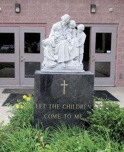 Statue outside Mother Teresa Regional School in Atlantic Highlands.