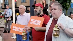 Participants in last week’s Red Bank candlelight vigil offer their support and mourn the death of 49 in the recent nightclub shooting in Orlando, Florida.