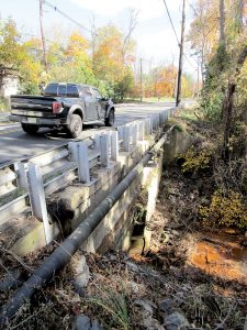 Traffic on Route 537 crosses the bridge carrying the roadway over Slope Brook. Monmouth County plans to replace the bridge, just east of Muhlenbrink Road, in 2017.