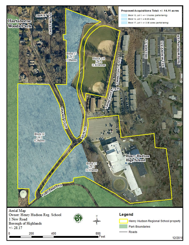 Aerial map showing the pending land acquisition in Highlands.