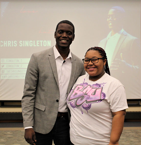 Chris Singleton with Brookdale’s Black Student Union president, Diamond Bullock. 