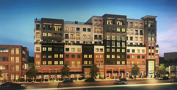 Rendering of nine-story building atop the existing Pazzo MMX restaurant on West Front Street, Red Bank. 