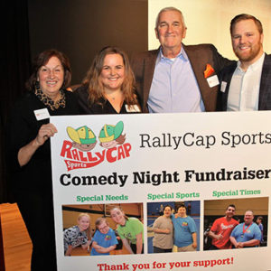 01/30/20 RALLYCAP SPORTS COMEDY NIGHT WILL BENEFIT SPECIAL NEEDS CHILDREN Margo Hooker, program director Lily Aiken, executive director Paul Hooker and Luke Sims.