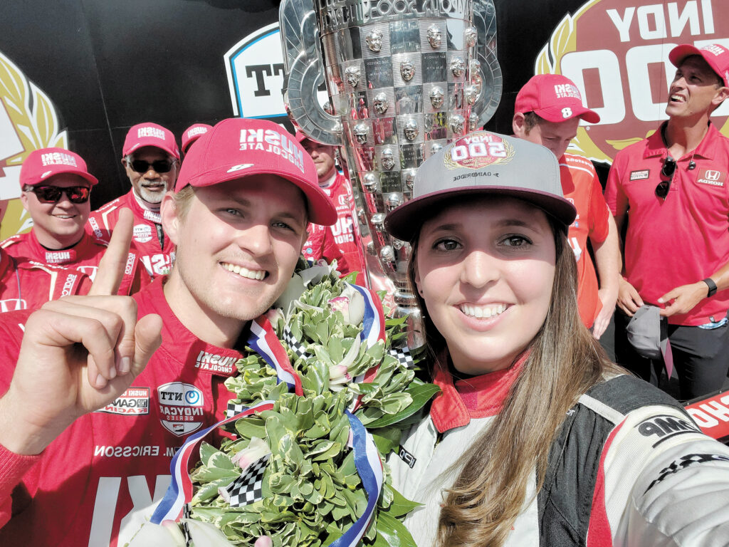 Nicole Rotondo, right, a Middletown native and trackside engineer for Honda, celebrated Marcus Ericsson’s Indy 500 victory Sunday, May 29.