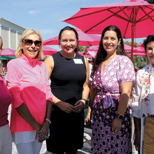 10/06/22, MONMOUTH MEDICAL CENTER FOUNDATION’S LEON HESS CANCER CENTER COUNCIL HELD ‘SWING PINK’ EVENT, Erika Herbst, Terry Ingram, Caitlin Olson, Julie Chaudhuri, Barbara Goldfarb
