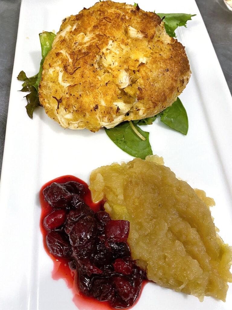 A large crab cake was plated with an irresistible cranberry relish and equally delicious apple butter. Bob Sacks