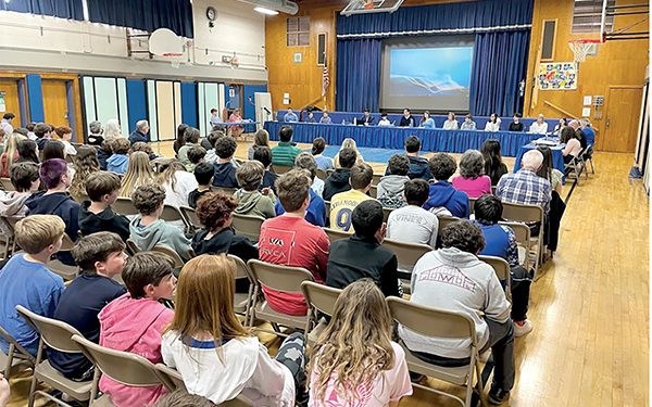 Reviving an annual tradition, Knollwood School student council members shared the dais with their Fair Haven Borough Council counterparts for a meeting. Courtesy Knollwood School