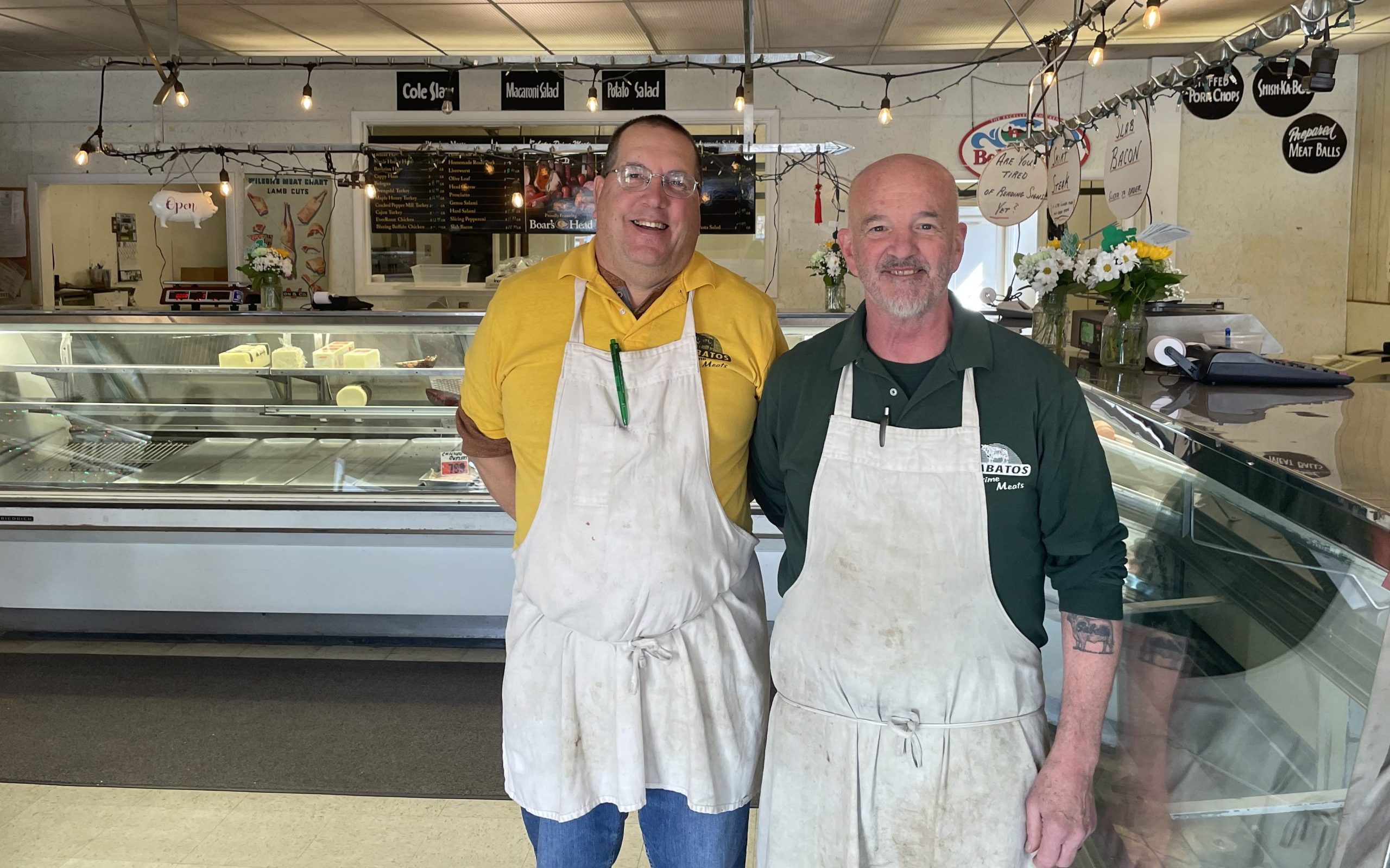 In keeping with family tradition, cousins John, left, and Andy Sabatos oversaw Sabatos Prime Meats in Belford for 45 years. Stephen Appezzato