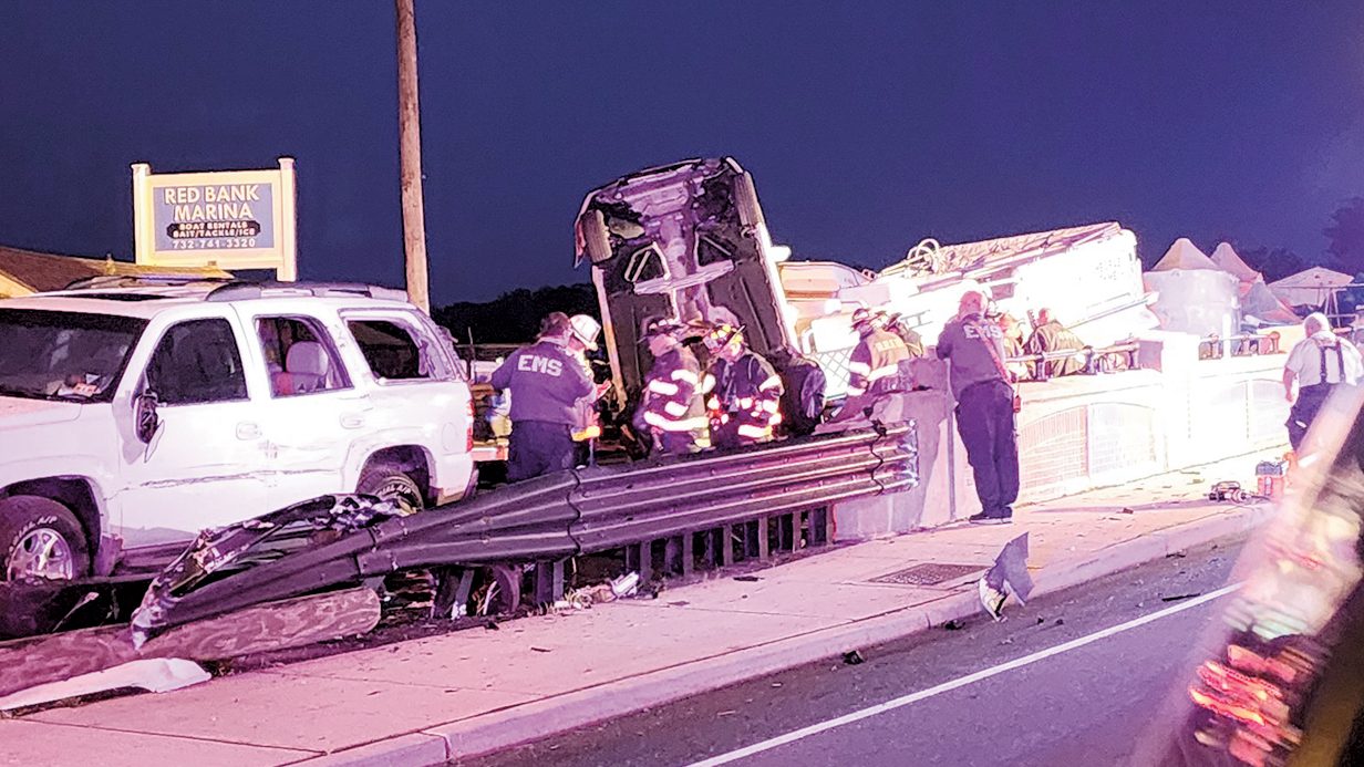 Following a car theft in Fair Haven, Red Bank Police officers were dispatched to a vehicle crash on the Senator Joseph M. Kyrillos Bridge. While the stolen car was located, no suspect was found near the wreckage. Courtesy RBPD