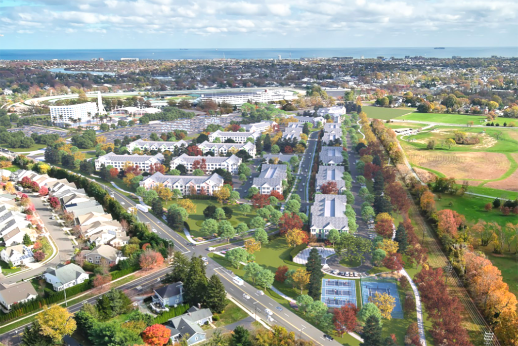 The proposed development at Monmouth Park would consist of a 306-unit age-restricted residential community, a 200-room hotel and entertainment amenities. Courtesy JEMB Realty