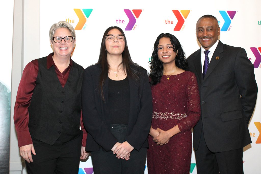 From left, YMCA CEO Laurie Goganzer, Madelyn Sanchez-Berra, Anika Samir Ajgaonkar and Chief Volunteer Officer Mike Wright. Madelyn and Anika were the winners of the YMCA of Greater Monmouth County’s annual MLK Essay Contest.