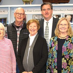 04/18/24, SHREWSBURY HISTORICAL SOCIETY PRESENTS VINTAGE SEWING MACHINE EXHIBIT, Ellen Priessler, Fred Priessler, Mary Lea Burden, Michael Jones, Rev. Lisa Mitchell