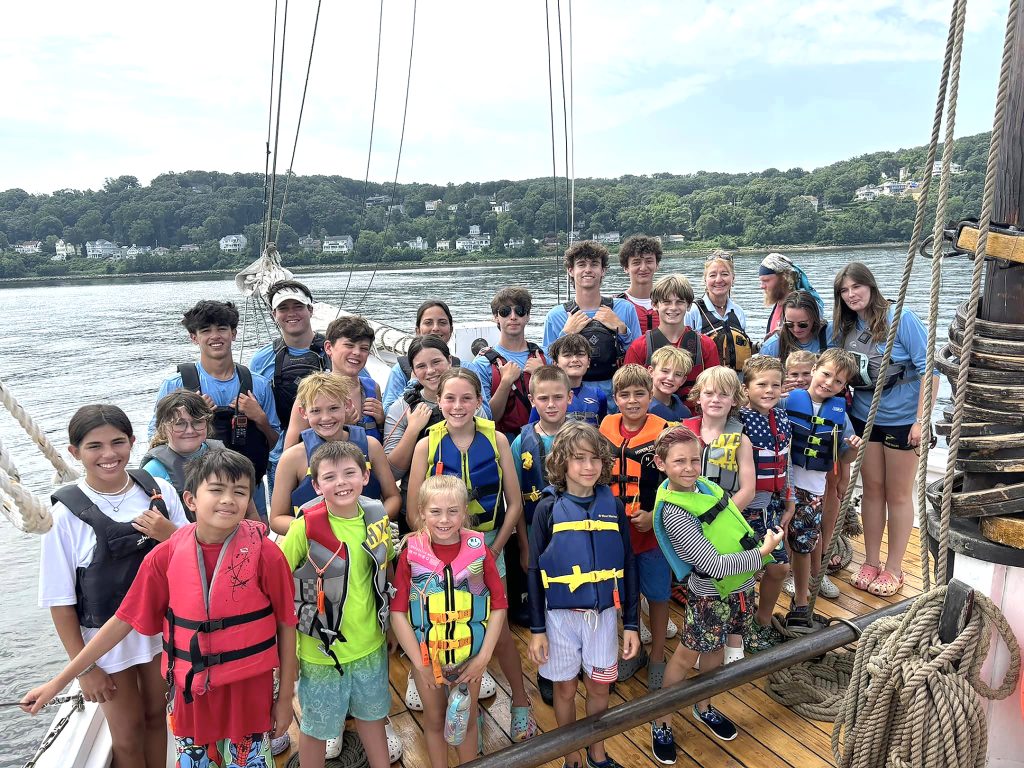 Students from the Atlantic Highlands Sailing Education program enjoyed a day on New Jersey’s Tall Ship the AJ Meerwald last week during its 5-day visit to local waters. Courtesy Atlantic Highlands Sailing Education Program