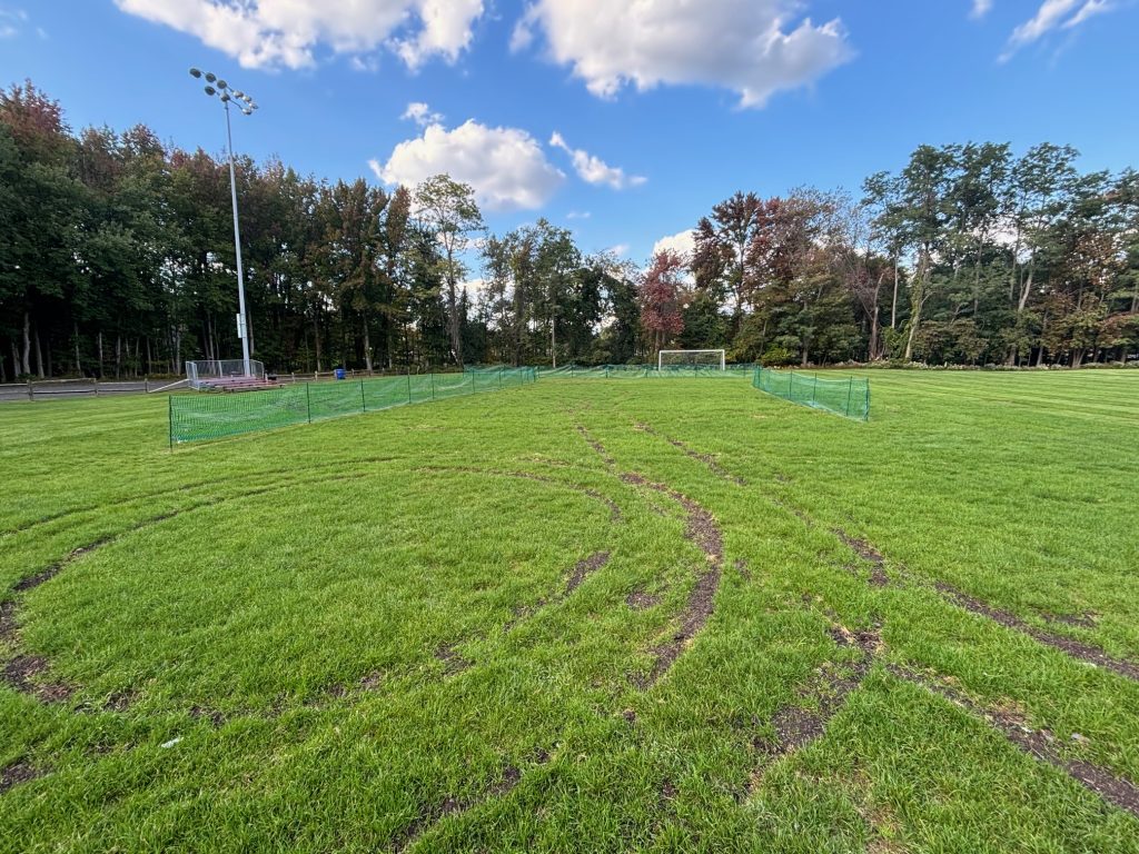 A soccer field at Lincroft Acres will be closed until repairs are made after someone damaged the grass by driving on it illegally. Stephen Appezzato