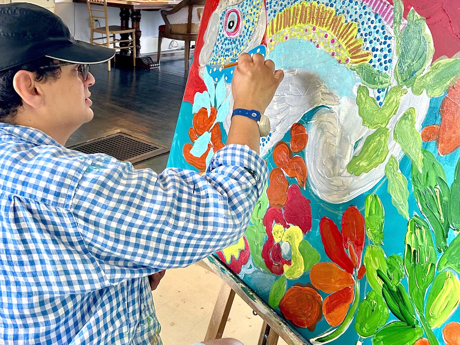 Interns at Oasis tlc create art, which will be for sale at the nonprofit’s upcoming art show and luncheon and at Carton Brewing Company’s tasting room. Courtesy Oasis tic