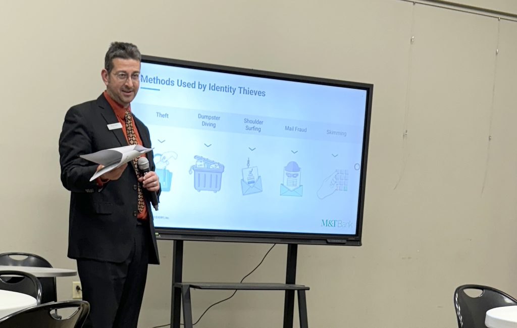 M&T Bank relationship banker Ryan Heitt shares strategies for protecting against identity theft and fraud at a financial literacy event hosted by the Middletown Public Library. Sunayana Prabhu