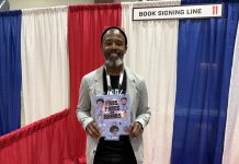A Joyful Process: An Artist Talks About Becoming an Author and Teachers Who Make a Difference Author Sean Qualls holding his book at the National Book Festival