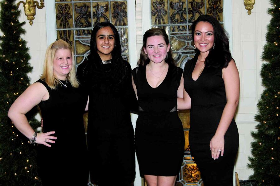 01/04/18, Monmouth University Holiday Ball Will Benefit Scholarship Fund, Wilson Hall, West Long Branch, NJ, Lindsay Smith, Saiera Shueib, Alicia Toff, Crystalyn Espinal